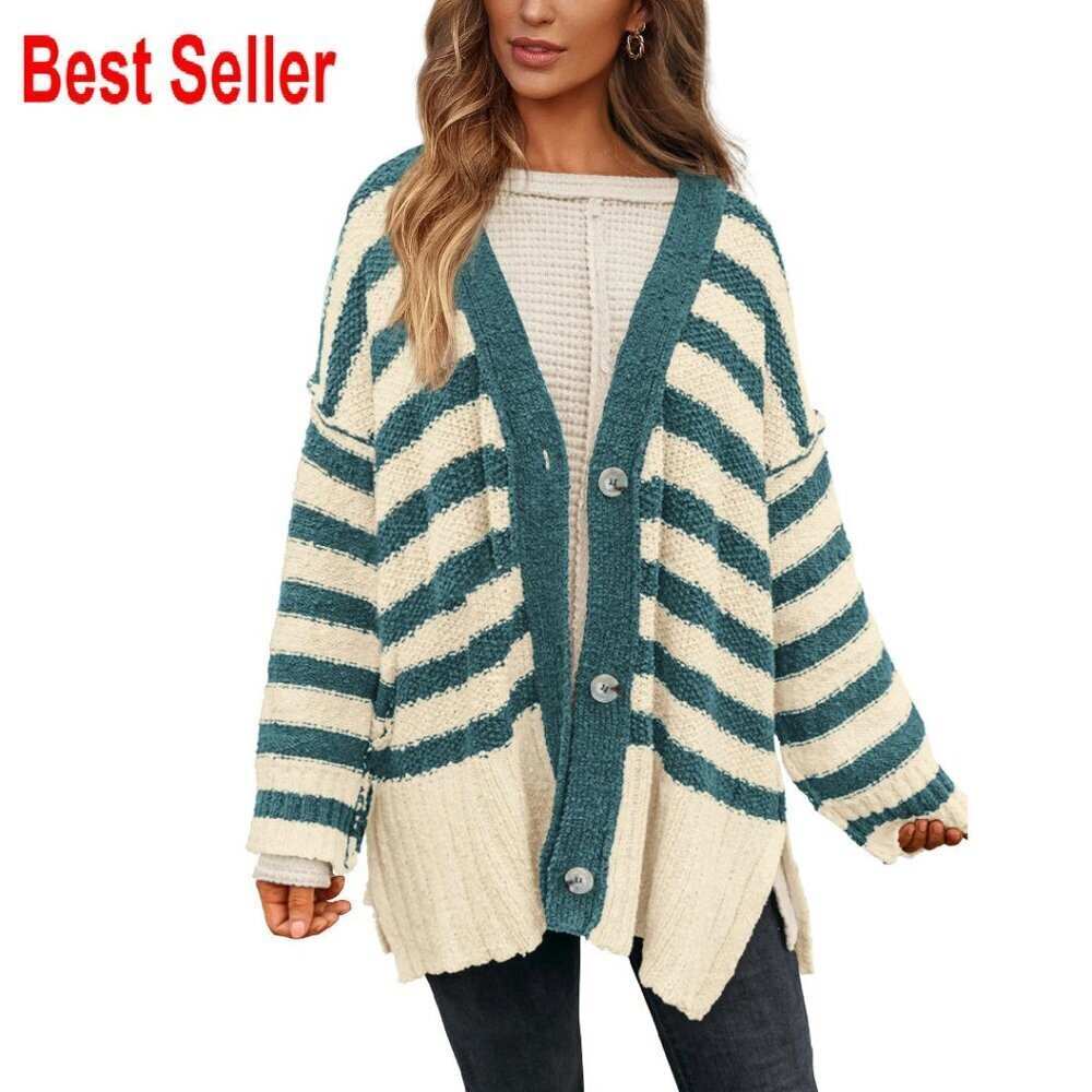 Oversized Chunky Knit Cardigan Sweater Coat V-Neck Button Down Open Front